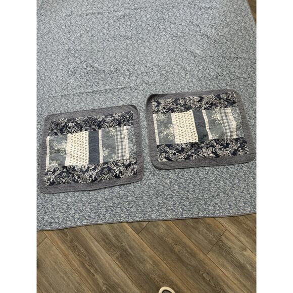 Country Living Quilt Denim Blue Patchwork Queen Quilt Set Cotton 80x84 (2) Shams - Picture 12 of 14